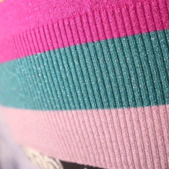 METALLIC STRIPE SWEATER M Nine West Bright Colorful Casual Spring Easter Office - Picture 10 of 12